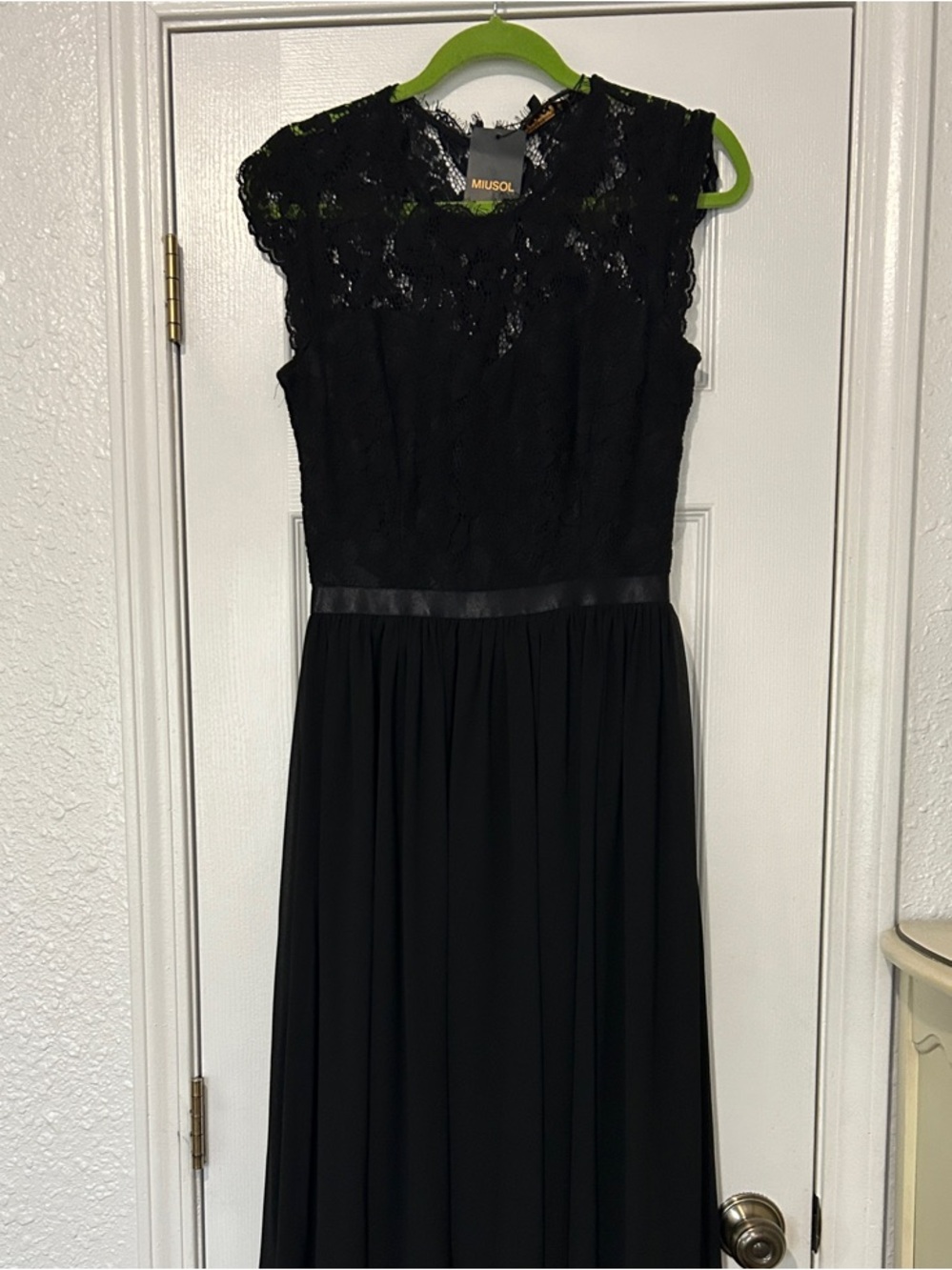Miusol Black Lace Maxi Dress with Sheer Yoke